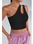 Kadın Siyah Tek Omuz Cut Out Detaylı Crop Top Bluz 1