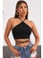 Kadın Siyah Sırtı Açık Boyundan Çapraz Bağlamalı Crop Top Bluz 4