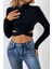Kadın Siyah Çapraz Bel Detaylı Dik Yaka Uzun Kol Crop Top Bluz 3