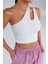 Kadın Beyaz Tek Omuz Cut Out Detaylı Crop Top Bluz 1