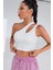 Kadın Beyaz Tek Omuz Cut Out Detaylı Crop Top Bluz 5