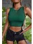 Kadın Yeşil Kare Yaka Crop Top Bluz 4