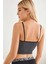 Kadın Anstrasit Gri Ip Askılı Crop Top Bluz 4