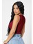 Kadın Bordo Kare Yaka Crop Top Bluz 2
