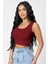 Kadın Bordo Kare Yaka Crop Top Bluz 5