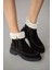 Sorella Hakiki Deri Yanlardan Fermuarlı Kadın Bot- Siyah Süet 3