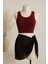 Kadın Bordo Yuvarlak Yaka Crop ve Siyah Pareo 2'li Set 1