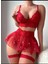 Kadın Kırmızı Özel Inci Işlemeli Seksi Gecelik 7 Parça File Çorap Dantel Tül Mini Etek Fantezi Jartiyer Takımı Bacak Bantları Fantazi Iç Giyim Seksi Iç Çamaşırı Takımı 4