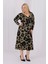 Kadın Haki Yeşil Leopar Desen Kruvaze Yaka Büyük Beden Esnek Maxi Elbise 4