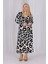 Kadın Vizon Siyah Leopar Desen Kruvaze Yaka Büyük Beden Esnek Maxi Elbise 4