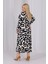 Kadın Vizon Siyah Leopar Desen Kruvaze Yaka Büyük Beden Esnek Maxi Elbise 6