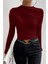 Kadın Bordo Belden ve Boyundan Büzgü Detaylı Uzun Kollu Bluz 3