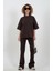 Kahve Kısa Kollu Oversize Tshirt Dikiş Detaylı Pantolon Takım 2
