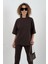 Kahve Kısa Kollu Oversize Tshirt Dikiş Detaylı Pantolon Takım 3