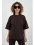 Kahve Kısa Kollu Oversize Tshirt Dikiş Detaylı Pantolon Takım 4