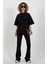 Siyah Kısa Kollu Oversize Tshirt Dikiş Detaylı Pantolon Takım 1