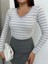 V Yaka Çizgili Bluz Gri A3699 4