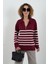 Bordo Çizgili Fermuarlı Polo Yaka Kazak 1