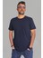 Erkek Lacivert Slim Fit Bisiklet Yaka Pamuk Elastan Basic Tişört 3
