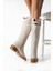 Esther Ekru Renkli Arkadan Kemerli Yandan Fermuarlı Kadın Topuklu Çizme 3
