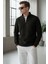 Pamuklu Erkek Sweatshirt Siyah Soft Touch Relax Fit Yarım Fermuarlı Dik Yaka 3 Iplik Nefes Alan 1