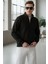 Pamuklu Erkek Sweatshirt Siyah Soft Touch Relax Fit Yarım Fermuarlı Dik Yaka 3 Iplik Nefes Alan 4
