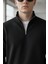Pamuklu Erkek Sweatshirt Siyah Soft Touch Relax Fit Yarım Fermuarlı Dik Yaka 3 Iplik Nefes Alan 5