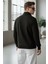 Pamuklu Erkek Sweatshirt Siyah Soft Touch Relax Fit Yarım Fermuarlı Dik Yaka 3 Iplik Nefes Alan 6