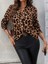Mdb Kadın Uzun Kollu V Yakalı Leopar Desenli Modal Bluz 1