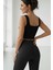 Kadın Pamuklu Siyah Kalın Askılı Crop Pedli Spor Sütyeni Yarım Atlet Büstiyer 4