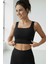 Kadın Pamuklu Siyah Kalın Askılı Crop Pedli Spor Sütyeni Yarım Atlet Büstiyer 5