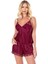 Bordo Saten Babydoll Şort Takımı 3