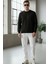Pamuklu Erkek Sweatshirt Siyah Soft Touch Relax Fit Basic Bisiklet Yaka 3 Iplik Nefes Alan 2