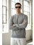 Pamuklu Erkek Sweatshirt Gri Soft Touch Relax Fit Basic Bisiklet Yaka 3 Iplik Nefes Alan 4