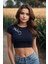 Tribal Kertenkele Baskılı Lacivert Crop Top 1