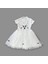 5-6-7 Yaş Payetli Tavşan Baskılı Kız Çocuk Elbisesi Beyaz 2