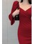 Kadın Uzun Kollu Kalp Yakalı Midi Ithal Krep Elbise 2