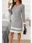 Kadın Uzun Kollu Yuvarlak Yaka Etek Ucu Şerit Detaylı Mini Dokuma Elbise 1