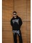Erkek Premium Taş Baskılı Eşofman Takım Revenge Model (Siyah) Kapüşonlu Üst + Taşlı Baskılı Alt Modern Streetwear Tarzı Oversize Rahat Kalıp 3 Iplik Pamuklu - Siyah 5