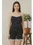 Kadın Siyah Kalp Desenli Askılı Şortlu Dantelli Pijama Takımı 2