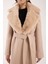 Yakası Kürklü Uzun Kaşe Kaban Bej - 40 3