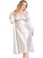 Büyük Beden Ekru Uzun Ikili Saten Sabahlık Gecelik Takımı 3