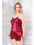 Büyük Beden Bordo Saten Babydoll Şort Takımı 1