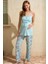 Ip Askılı V Yaka Kadın Çiçek Desenli Yazlık Dantel Detaylı Hamile Pijama Takımı Sabahlık 2