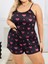 Büyük Beden Siyah Kalp Desen Ince Askılı Pamuklu Şortlu Pijama Takımı 2