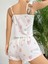 Pamuklu Beyaz Üstüne Çiçek Desen Fırfır Askılı Şortlu Pijama Takımı 3