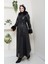 Kadın Kürk Detaylı Uzun Astarlı Siyah Kap 1