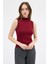 Bordo Kadın Kolsuz Yüksek Yaka Body 8155A 8