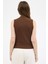 Kahve Kadın Kolsuz Yüksek Yaka Body 8155A 6