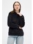 Siyah Kadın Peluş Kanguru Cepli Kapüşonlu Sweatshirt 3061A 2